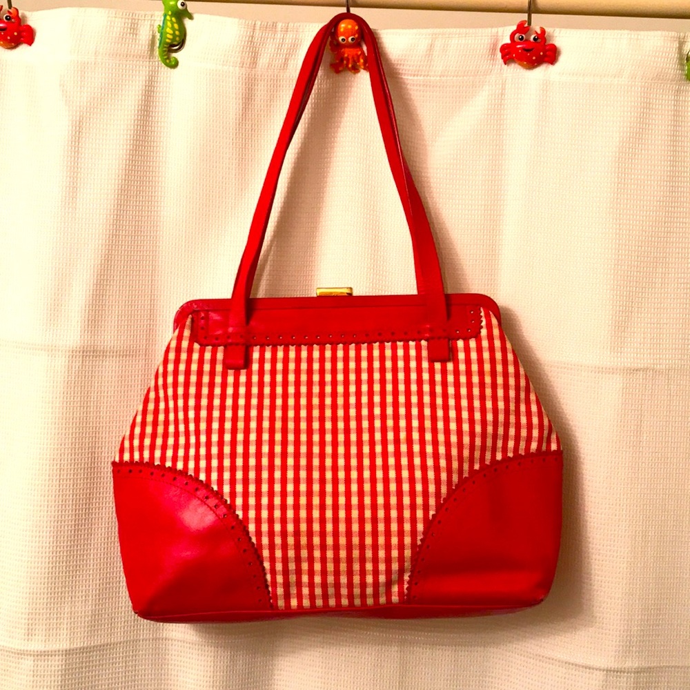Vintage Red Leather Gingham Purse